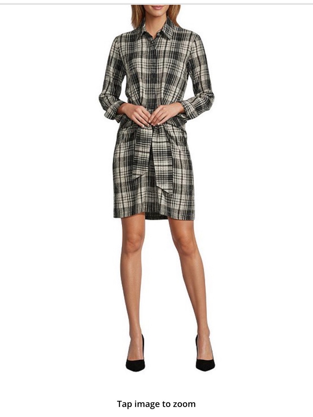Antonio Melani Odessa Plaid Shirt Dress with Waist Tie - Black Cream Small NWT